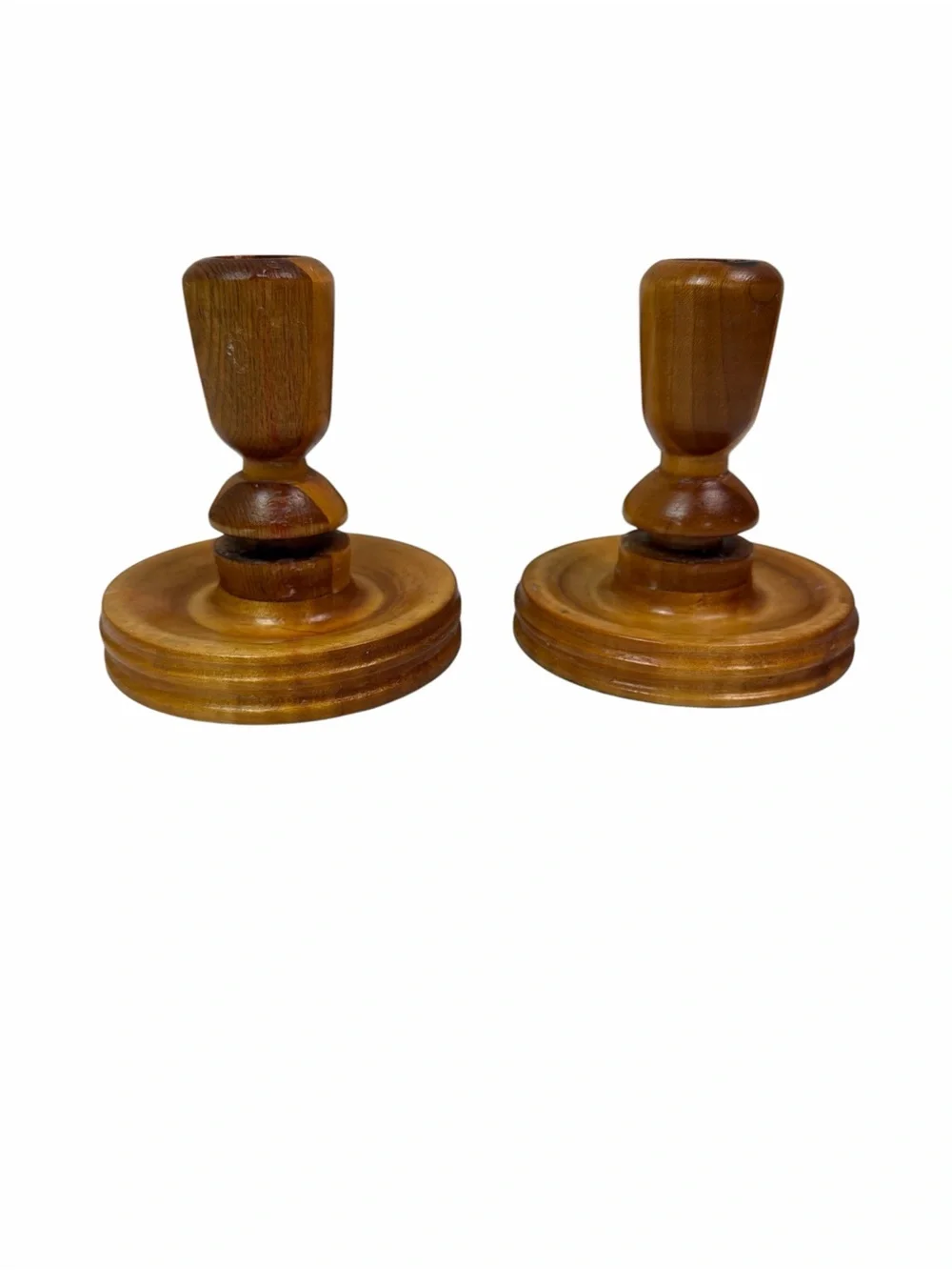 Vintage Turned Wood Candlestick Holders Farmhouse Cottagecore Mid Century Boho